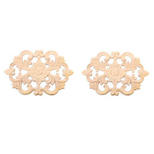 Holz Applique Schnitzerei Blume, Selbstklebend, Gummiholz, 30x19 cm, Dekorativ für Haustür, Schrank,