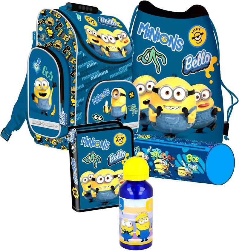 MINIONS 8 Teile Set blau Schulranzen Ranzen Federmappe Tornister mit Sticker-von-Kids4shop