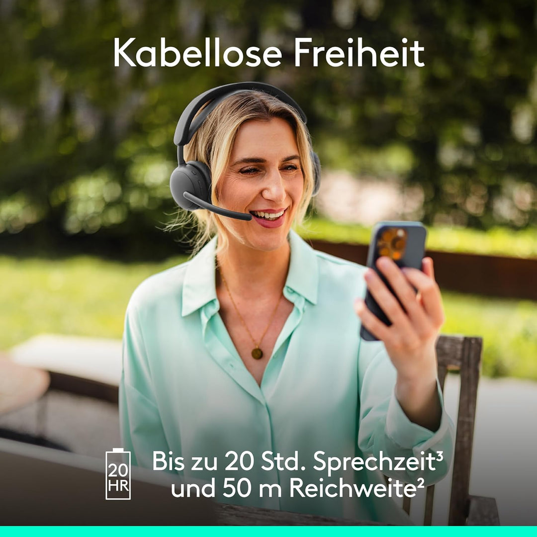 Logitech Zone Wireless 2 ES – kabelloses Headset mit Geräuschunterdrückung, adaptiver Hybrid-ANC, Bl