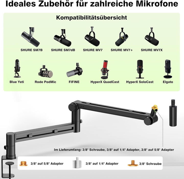 Mikrofon Arm | Low Profile Mikrofonarm [Max. 3 KG Traglast] kompatibel mit Shure SM7B, MV7+ & Co.| G