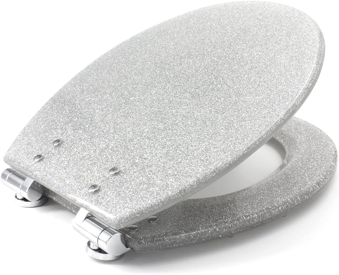 Gelco 709563 Glitter WC-Sitz, Motiv Glitter, Absenkautomatik Kunstharz Silber 46 x 34 x