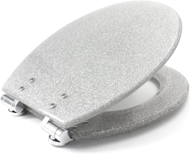 Gelco 709563 Glitter WC-Sitz, Motiv Glitter, Absenkautomatik Kunstharz Silber 46 x 34 x