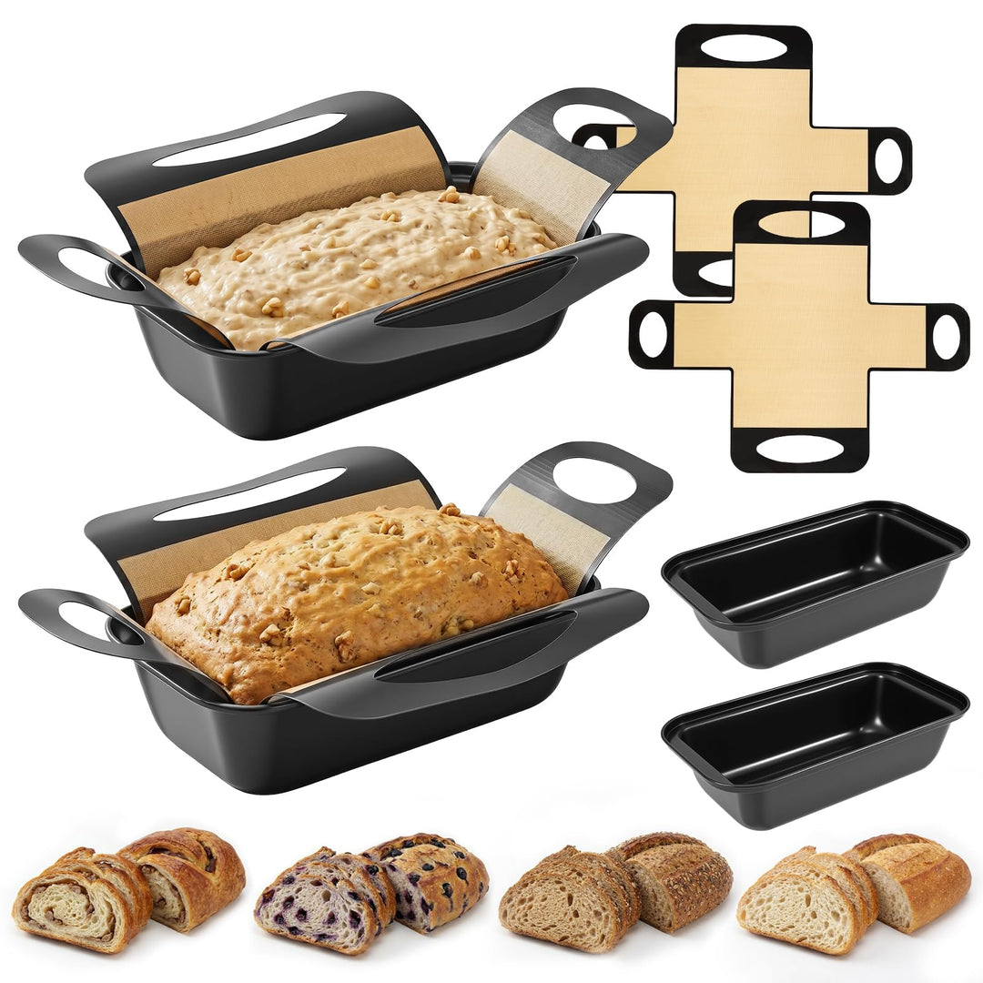 4er-Set Brotbackform Kasten mit Antihaft-Silikonmatten für Brot | Rechteckige Backform aus Karbonsta