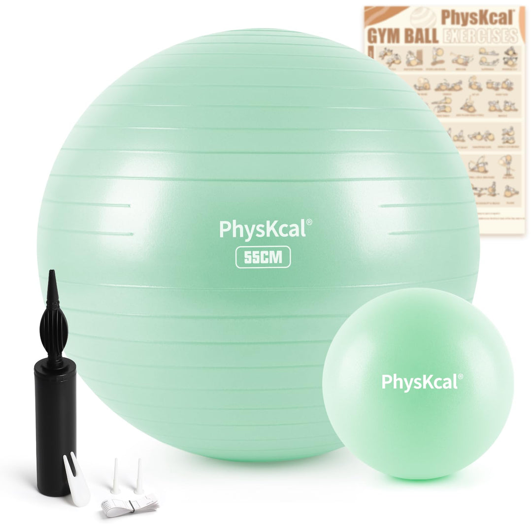 PhysKcal Gymnastikball und 23 cm Pilatesball Set, Anti Burst Gymnastikball, Anti-Rutsch-Sitzball, Ba