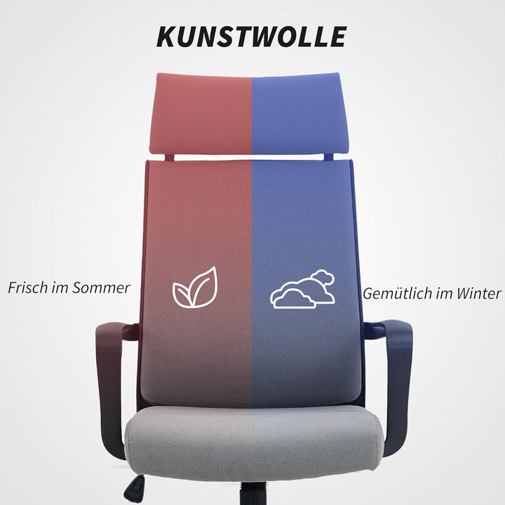 HOMCOM Bürostuhl, Ergonomischer Schreibtischstuhl mit Armlehne, Kopfstütze, Höhenverstellbarer Drehs