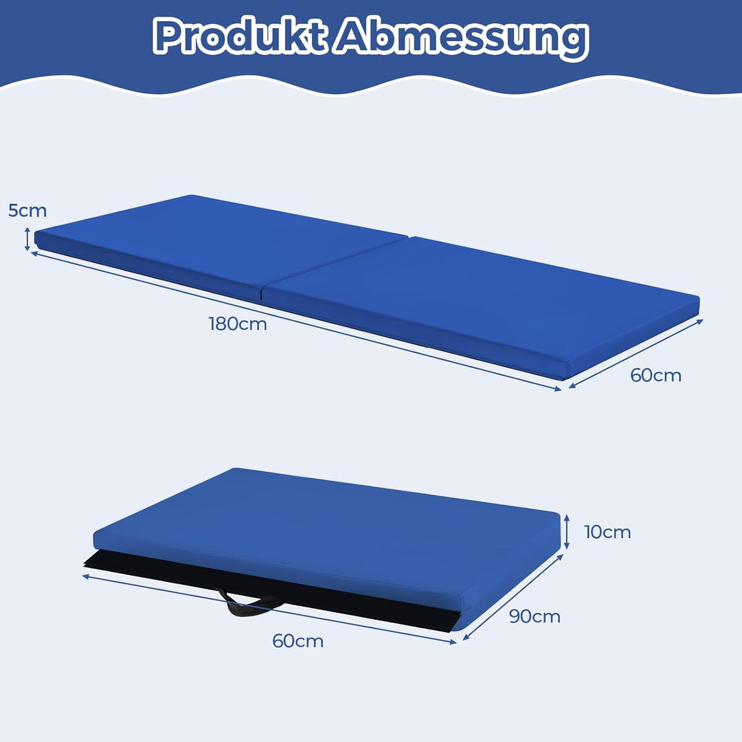 COSTWAY 180x60x4cm Weichbodenmatte, 2 Fach klappbare Gymnastikmatte, Yogamatte mit Klettverschluss u