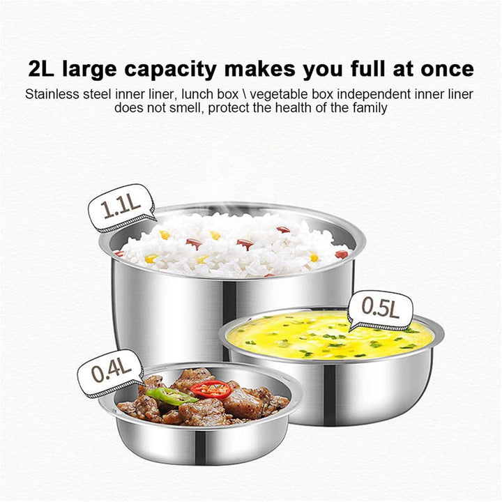 2L Elektrische Lunchbox Heizen 3 Schicht Tragbare Brotdose Dampfgarer Topf Edelstahl Lebensmittel Be