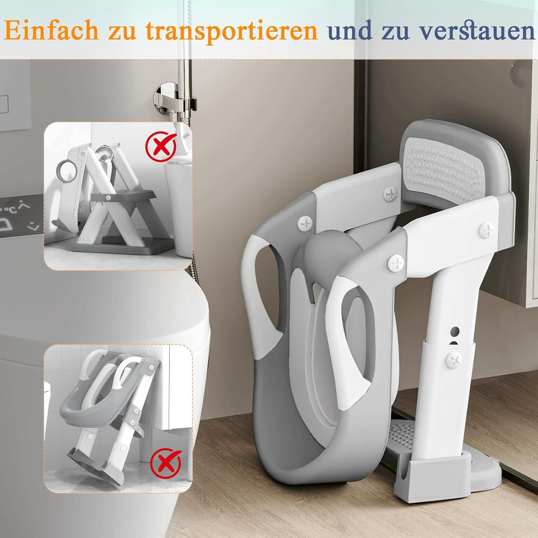3 IN 1 Toilettensitz Kinder, Toilettenleiter für Kinder mit Verstellbar Treppe, Spritz und Rutschfes