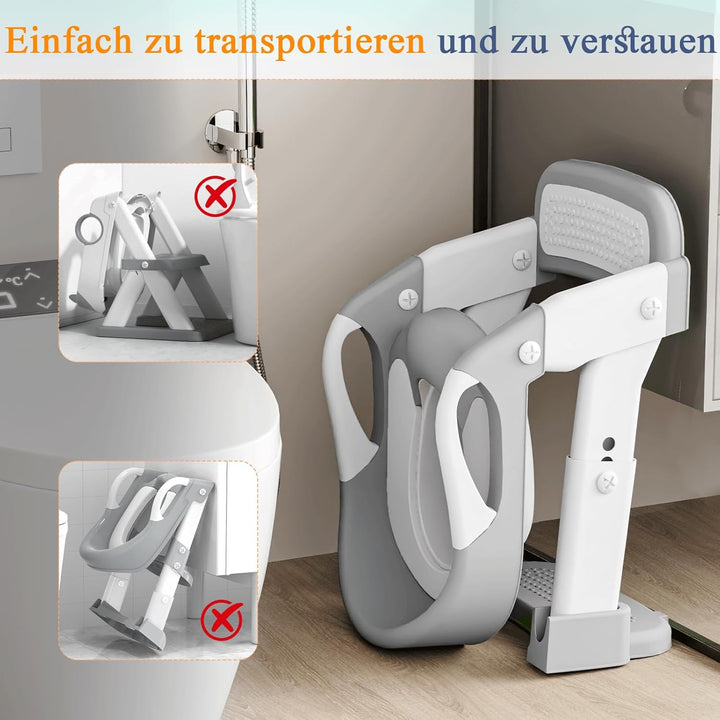 3 IN 1 Toilettensitz Kinder, Toilettenleiter für Kinder mit Verstellbar Treppe, Spritz und Rutschfes