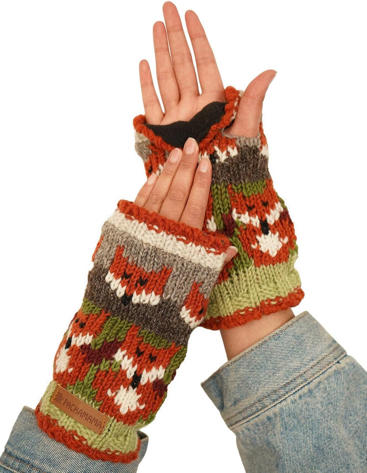 Frauen Wolle Handwärmer Fleece Gefüttert Handgestrickt Fuchs Mehrfarbig Einheitsgrösse Handmade Extr