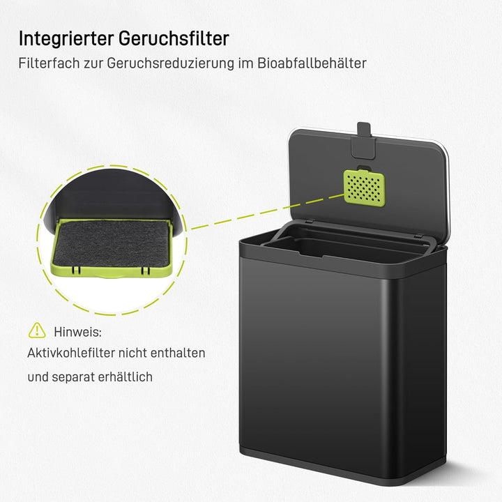 EKO Biomülleimer Küche 7L, Komposteimer aus Edelstahl mit Inneneimer und Geruchsfach, Abfalleimer mi