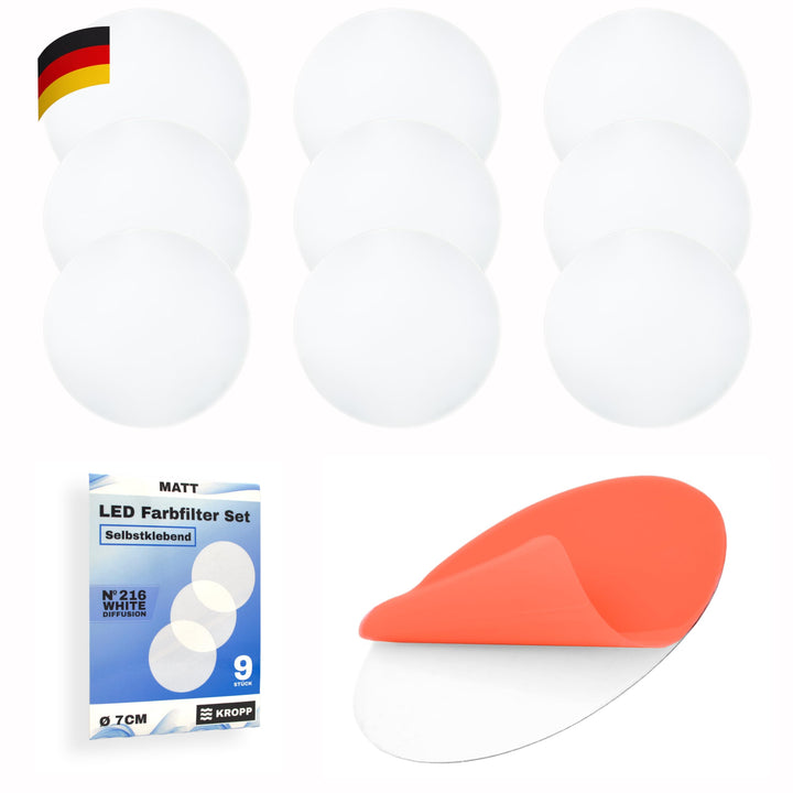 KROPP Selbstklebende Diffusorfolien für LED Lampen, 7 cm Kreiszuschnitt, Milchglasfolie für schöne O