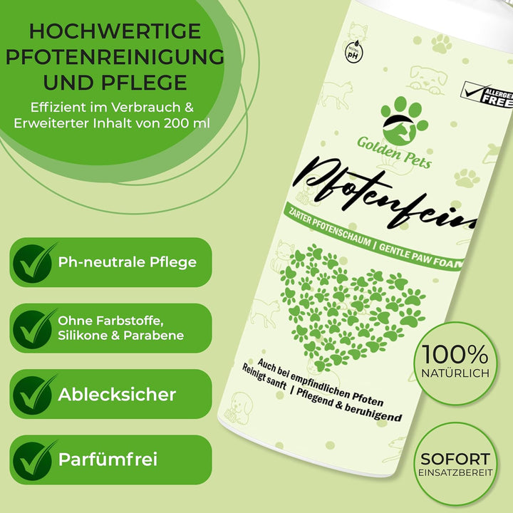 Testnote Sehr gut - Pfotenreiniger für Hunde & Katzen 200 ml - 100% Natürlicher Pfotenschaum reinigt