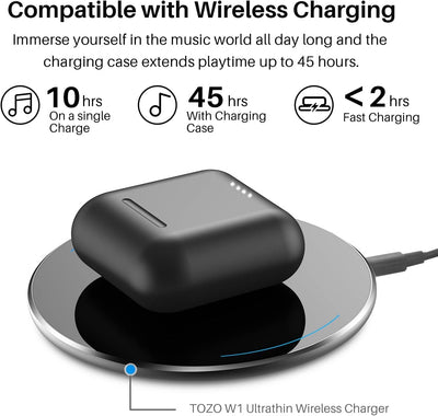 TOZO T6 Bluetooth Kopfhörer Kabellos In Ear Kopfhörer Touch Control mit Kabellosem Ladecase, IPX8 Wa