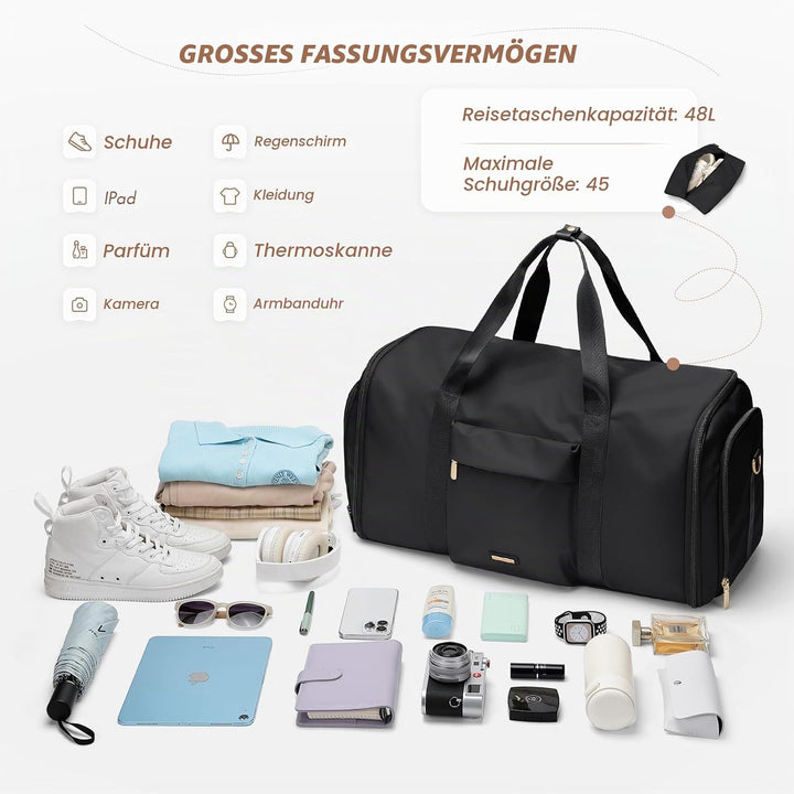 2-in-1 Kleidersack Handgepäck Flugzeug 48L, Wasserdicht Knitterfrei Reisetasche mit Schuhfach &amp; Troc