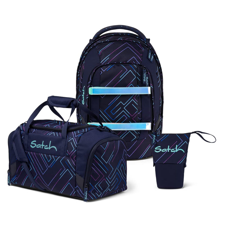 Satch Pack Pencil Slider Edition Schulrucksack Set 3tlg. mit Sporttasche (Purple Laser), Purple Lase