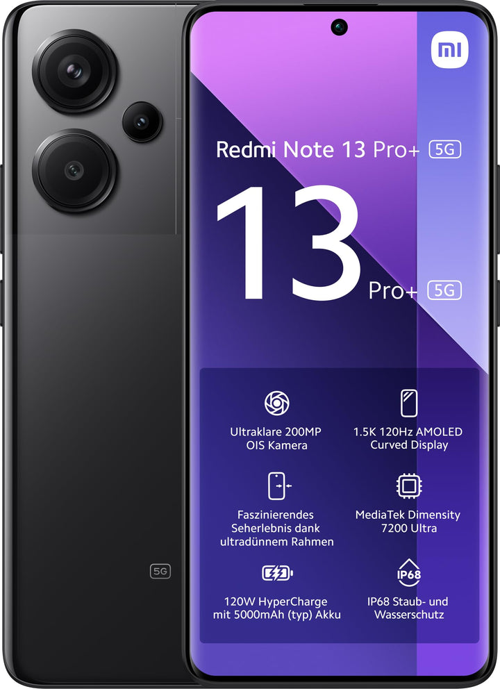 Xiaomi Redmi Note 13 Pro+ 5G Smartphone, 8+256GB Handy ohne Vertrag, Schwarz Black 8+256 Note 13 Pro