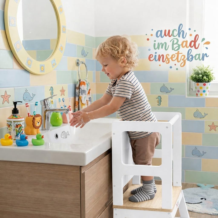 Baby Vivo Lernturm aus Holz - Tower Küche Kindermöbel Learning Tower - Schemel Lerntower für Kinder