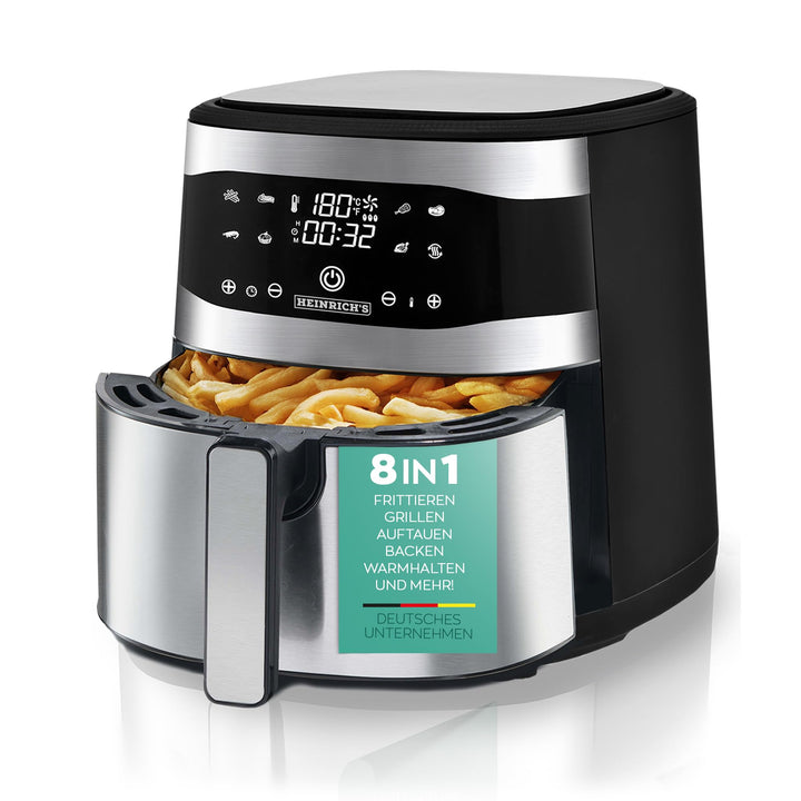 HEINRICHS Heissluftfritteuse Air Fryer aus Edelstahl mit digitalen LED-Display LCD Touch Display, 8