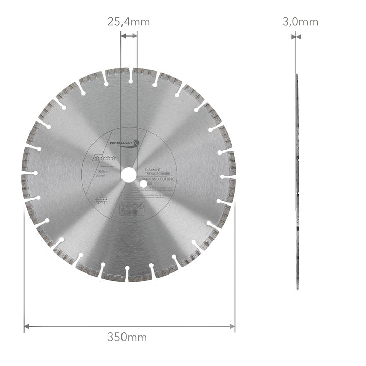 PRODIAMANT Laser Diamanttrennscheibe 350mm x 25,4 Beton Stahlbeton Stein und Ziegel Diamant Turbo-Se