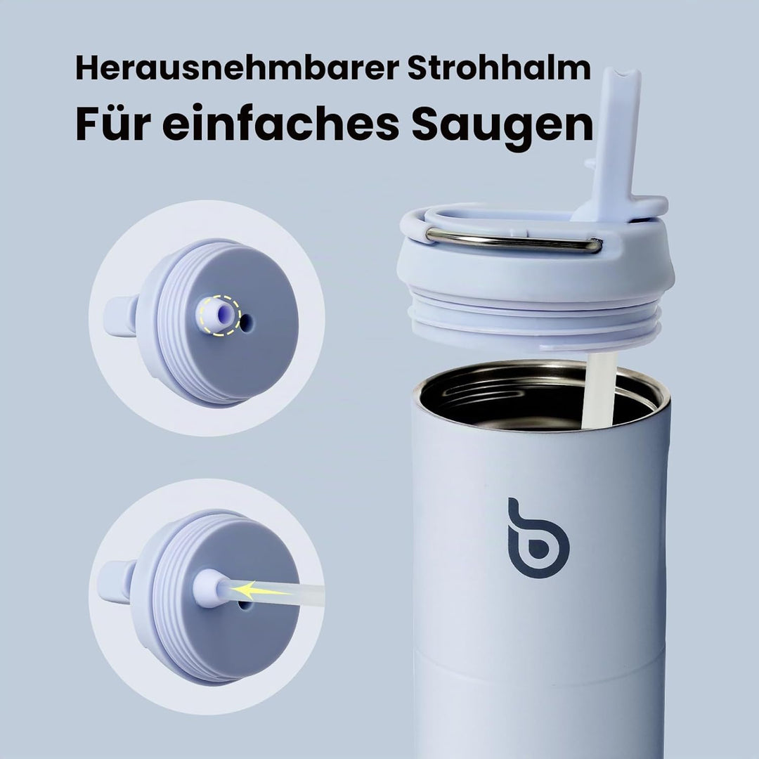 BOTTLE BOTTLE Isolierte Trinkflasche 680 ml(24oz) mit Strohhalm, Deckel und Griff für Sport, Reise,