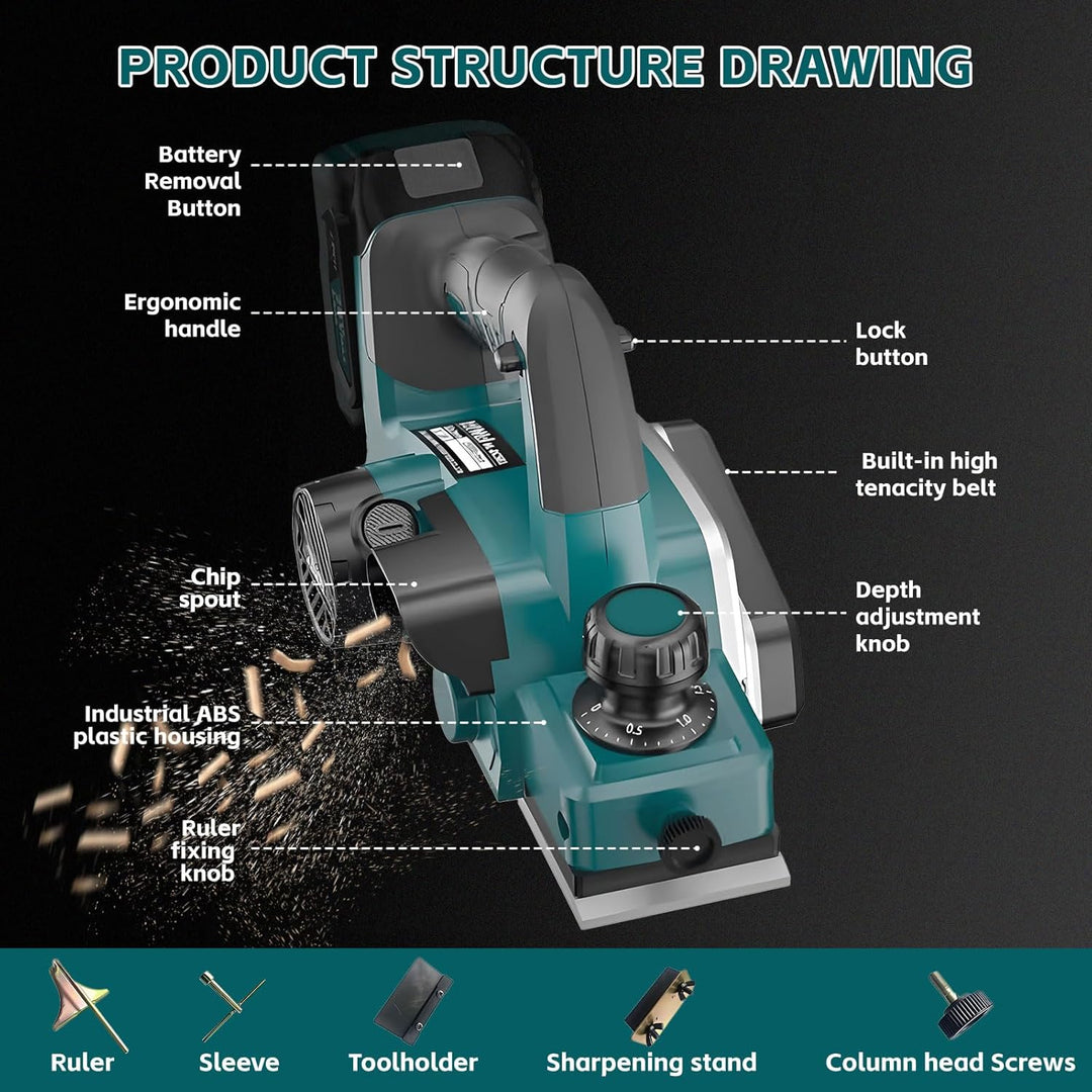 Akku-Hobel kompatibel mit Makita 18V-Akku (82mm, ohne Akku/ohne Ladegerät), 20.000 U/min, Elektrisch
