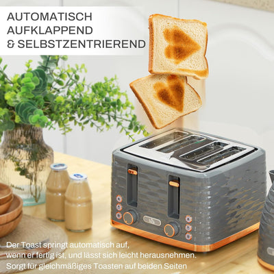 HOMCOM Wasserkocher Toaster Set Frühstück-Set mit 1,7L Wasserkocher, 4 Scheiben Toaster, 2200 W, 7 B