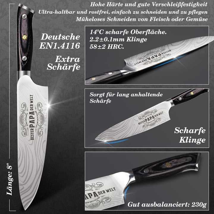 Küchenmesser Scharf Vatertagsgeschenke für Papa - 34cm Kochmesser Profi Messer für Geburtstag, Gesch