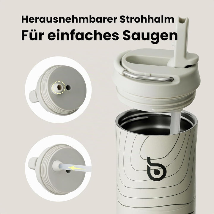 BOTTLE BOTTLE Isolierte Trinkflasche 680 ml(24oz) mit Strohhalm, Deckel und Griff für Sport, Reise,