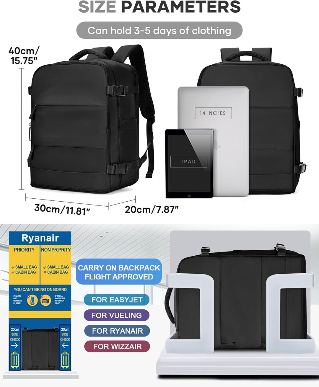 BJLFS Vakuum Rucksack Handgepäck mit Vakuumsystem Ryanair Handgepäck Reiserucksack Airbag Rucksack m