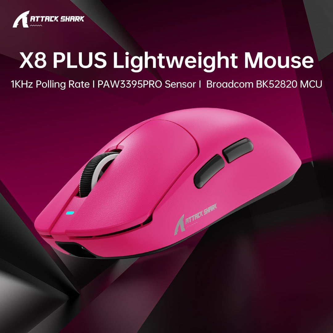 ATTACK SHARK X8PLUS Mouse for Large Hand, 55g Superlight, PixArt PAW3395PRO Gaming Sensor, BT/2.4G W