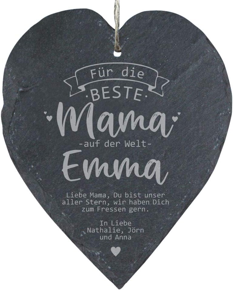 4you Design Schieferherz mit Gravur Für die Beste Mama auf der Welt, mit Personalisierung, Mama, Dek