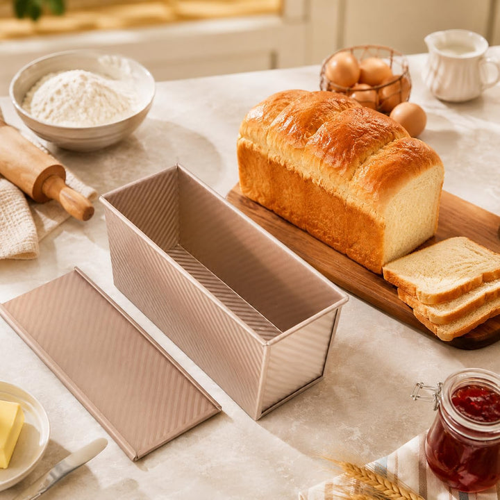 CANDeal Für 1000g Teig Toast Brot Backform Gebäck Kuchen Brotbackform Mold Backform mit Deckel(Gold-