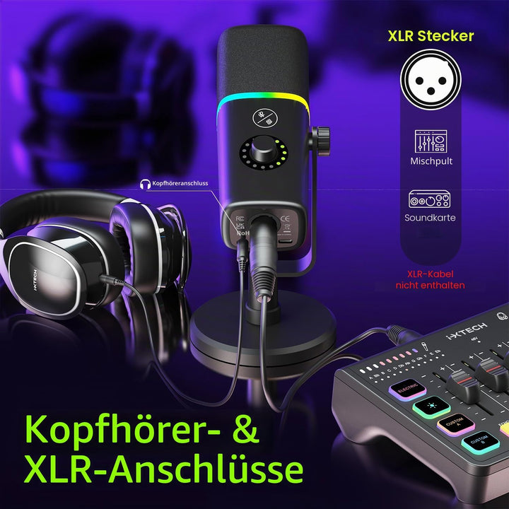 IXTECH Gaming USB Mikrofon für PC, Geräuschunterdrückung, Kondensatormikrofon für Podcasts und Video