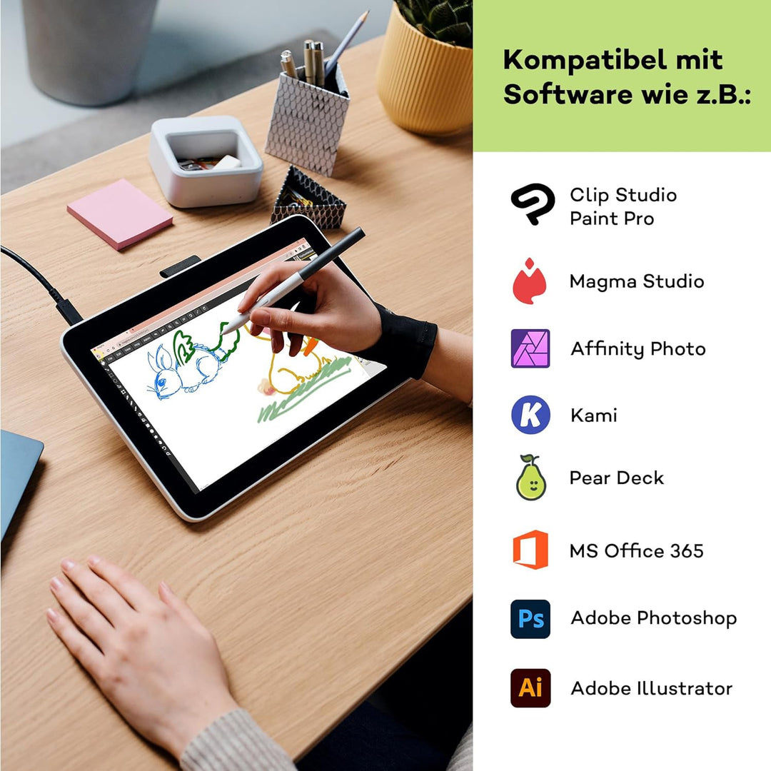 Wacom One 12 Zeichentablett mit 11,6-Zoll-Bildschirm, Full-HD, 99% sRGB, inkl. batterielosem EMR-Sti
