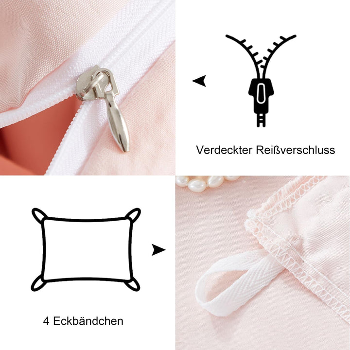 Freyamy Böhmen Bettwäsche 200x200cm 3teilig Rosa Getuftet Herz Boho Bettwäsche Stickerei Shabby Chic