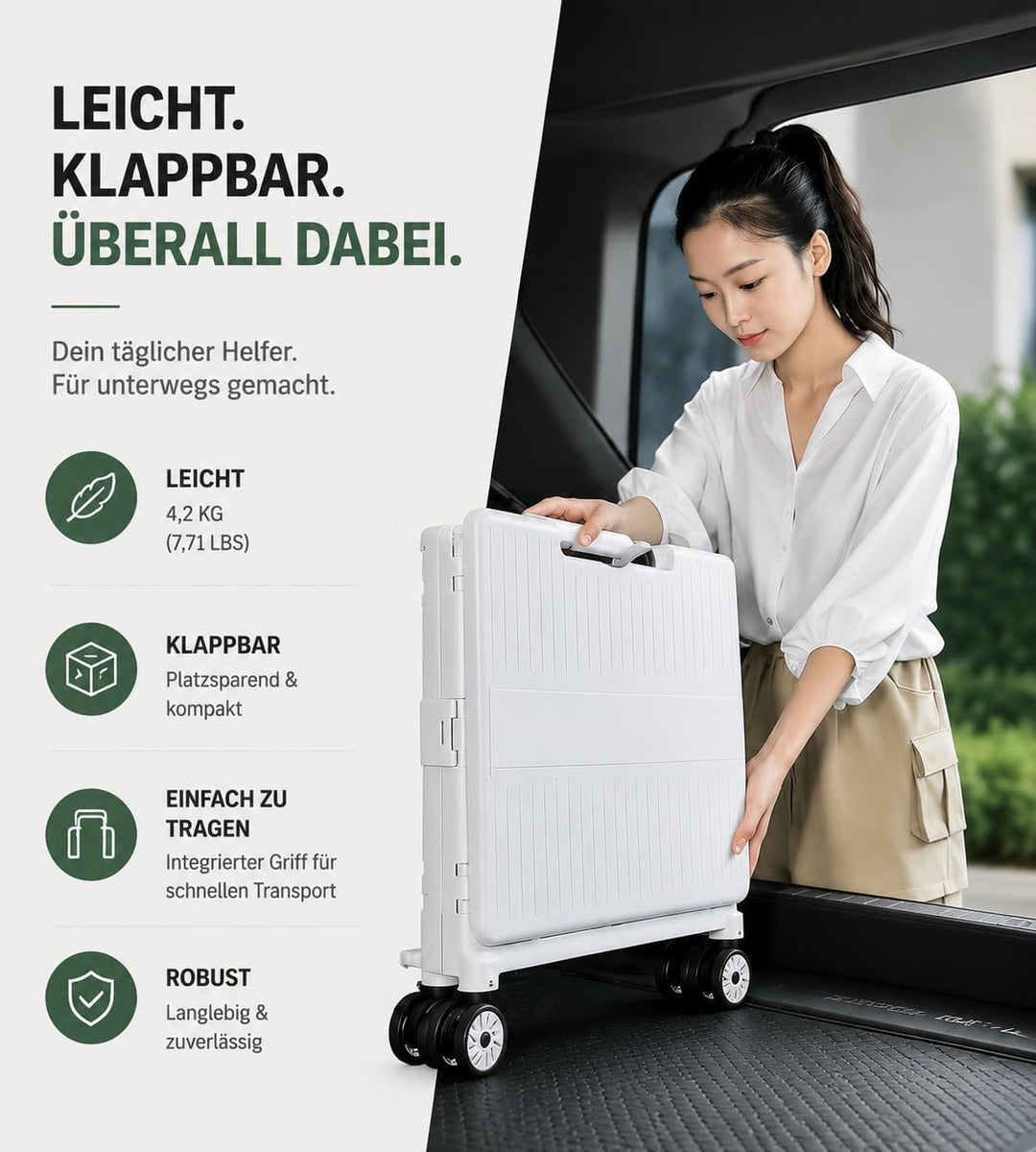 Faltbarer Einkaufstrolley 65L, Leichtgewicht 4,2 kg, mit Teleskopgriff, Klappbox auf Rollen für Eink