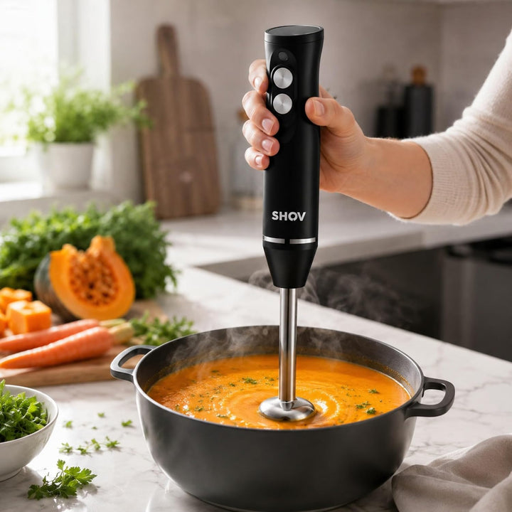 Shov Stabmixer- Hochleistungs-Stabmixer, Edelstahlklingen, 2 Geschwindigkeiten, Ergonomisches Design