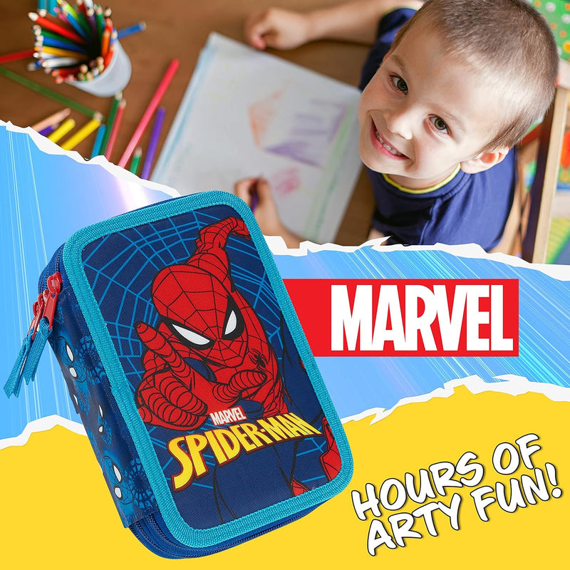 Marvel Federmäppchen für Jungen, Federmäppchen, Fächer, gefüllt, für Schule, Filz, Buntstift, Gesche