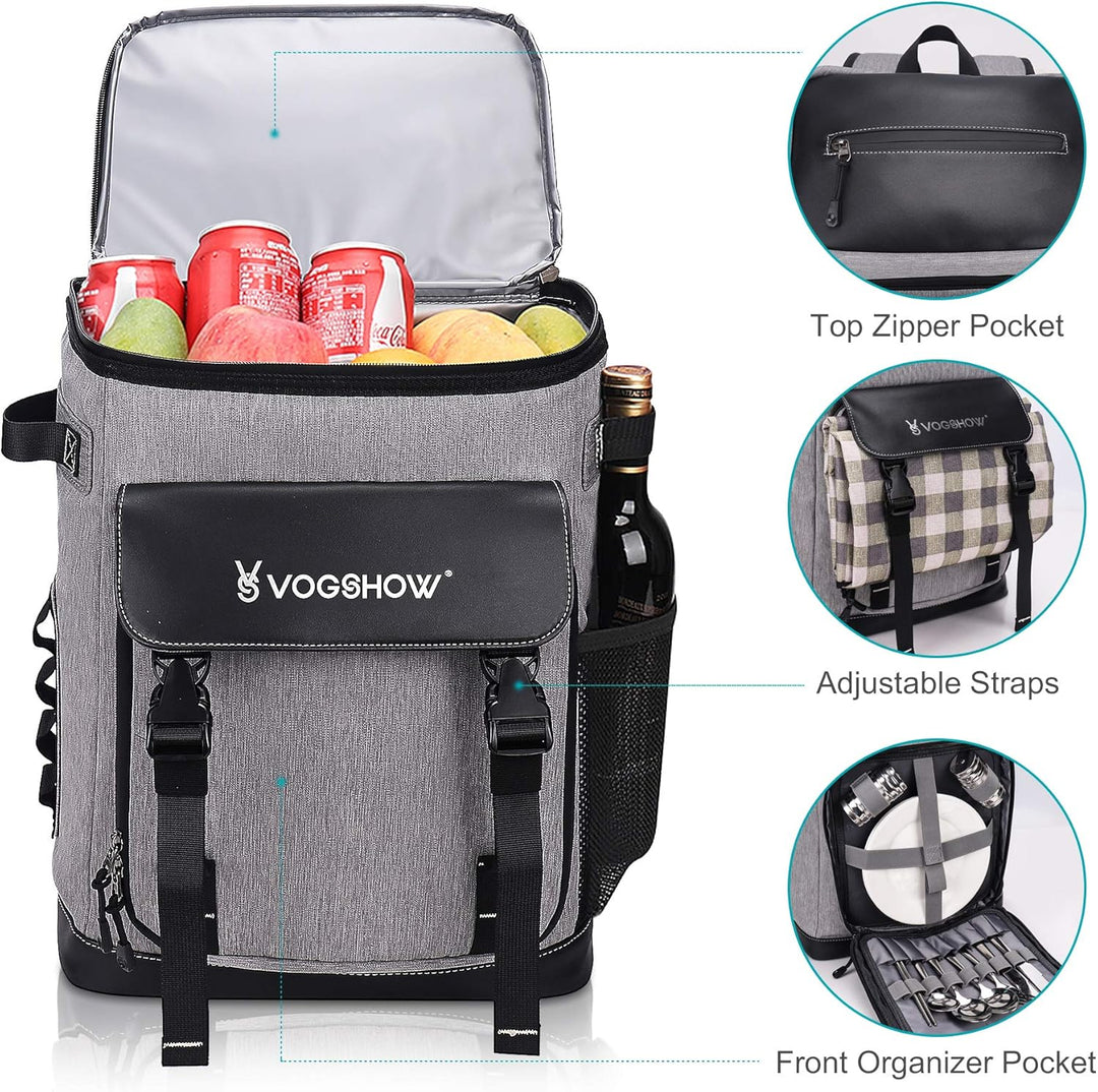 Vogshow 30L Kühlrucksack, Grosser Isolierter Picknickrucksäcke Kühltasche Mehrzweck Rucksack Männer