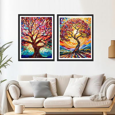 Qianbaiuk 2 Stück Malen Nach Zahlen Erwachsene Baum des Lebens-Malen Nach Zahlen Baum,DIY Acrylpigme