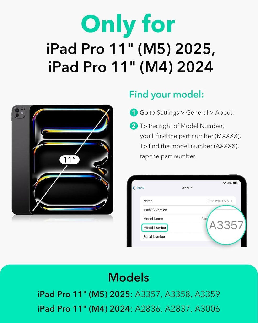 ESR für iPad Pro 11 Zoll Hülle M4 (2024), Magnetbefestigung, dünne dreifach Faltbare Standhülle, unt