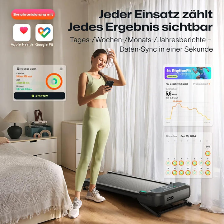 Smart Walking Pad Laufband für Zuhause, 9% Automatische Steigung für Wandern & Hiking, Leiser 2,5 PS