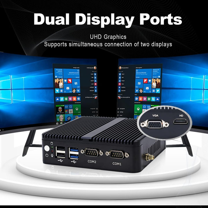 WEIDIAN Industrie PC Lüfterloser Mini PC N100, 8GB RAM 128GB SSD, 2RS232 COM, 2Gigabit LAN, HD+VGA,