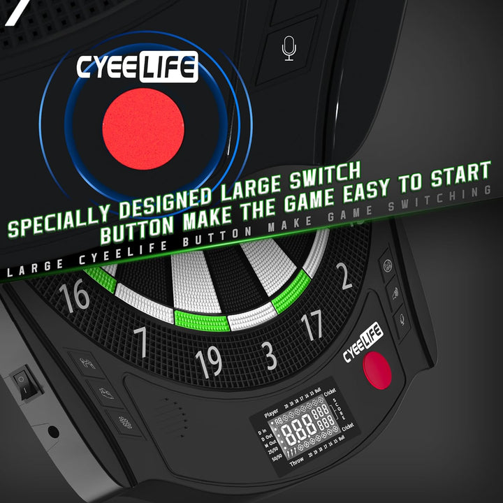 CyeeLife Elektronisch Dartscheibe mit 12 Dartpfeile Set und Zubehör,Batterie/Adapter/deutsch-English
