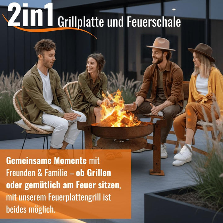 Terma Feuerschale mit Feuerplatte 69-80-100cm -Der Neue Grill Trend- Plancha Grillplatte feuertonne