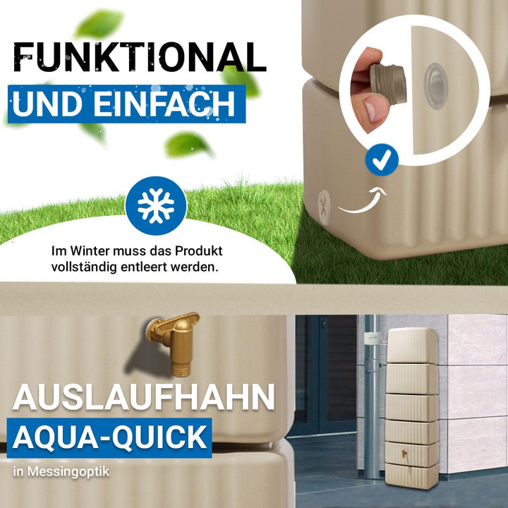 4rain Slim Wandtank Regentonne 330 Liter sandbeige - Regenwassertank, Wasserbehälter, Fass, Wasserta