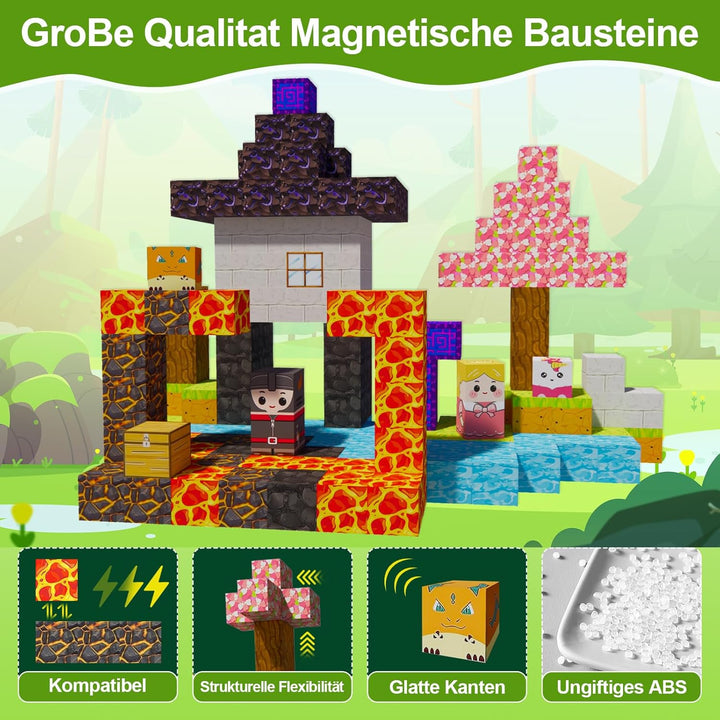 Magnetische Bausteine 176 Pcs,2.5CM/Magnet Welt Sensorik BlöckeSet, Magnetic Blocks für Kinder ab 3