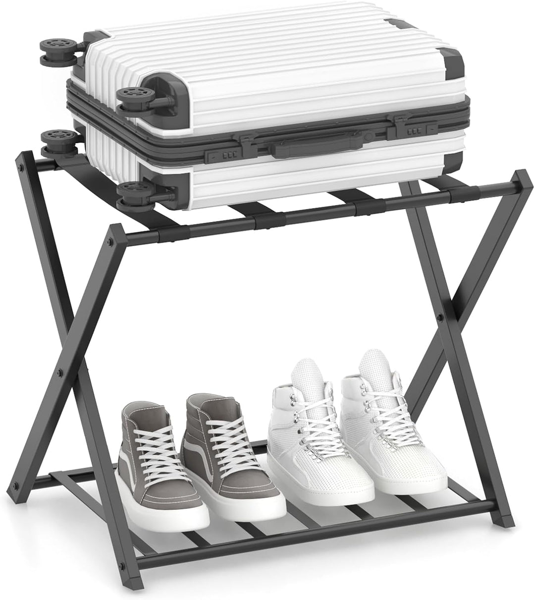 COSTWAY Kofferständer klappbar, Gepäckablage mit 2-Stöckiger Design, Kofferbock Gepäckständer Metall