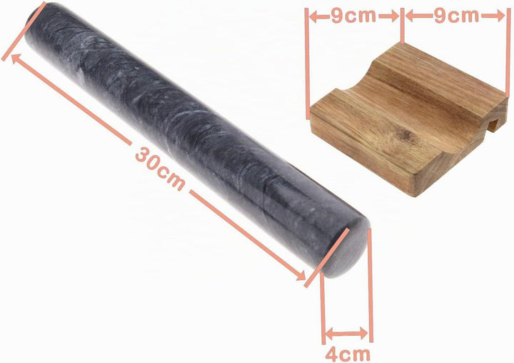 YINETTECH Marmor Nudelholz Französisch Poliert mit Holzhalter Set Teigrolle Backen Gebäck Pizza 12 Z